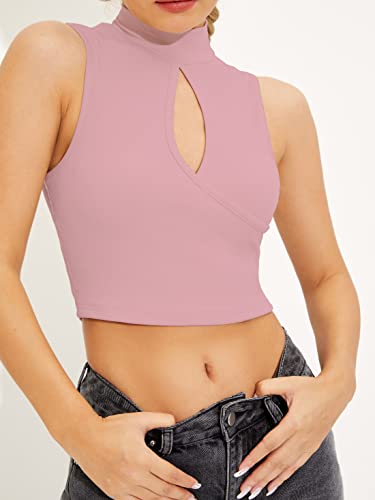 Image of Shasmi Women's & Girl's Black and Maroon Solid Ribbed High Neck Stand Collar Sleeveless Slim Fit Cut Out Tank Tops (Top 43)