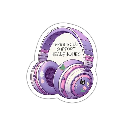 Emotional Support Headphones Sticker, Cute Motivational Sticker, Cute Sticker, Bumper Sticker, Water Assitant Die-Cut Vinyl Booktok Decals for Laptop, Phone, Water Bottles, Kindle Sticker