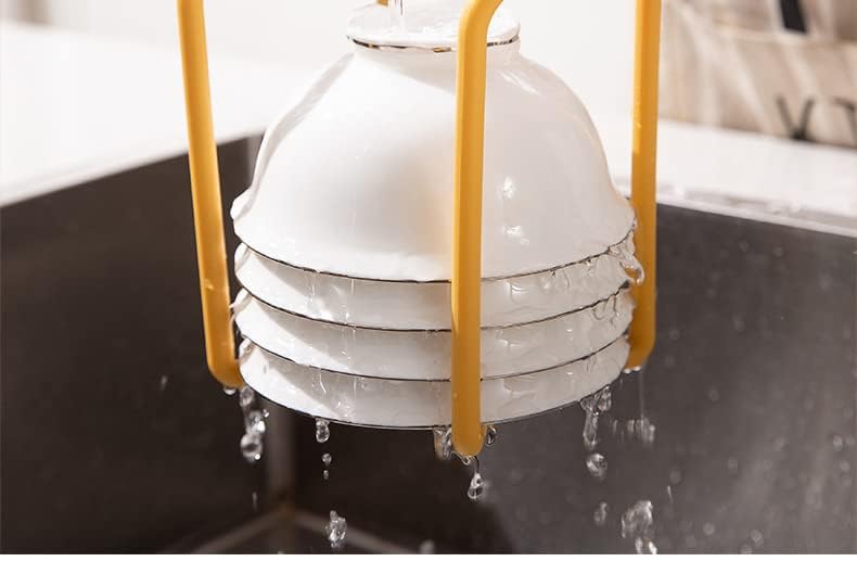 Image of Floor Mount Bowl Drain Rack Organizer, Plastic Tiered Non-Slip Dish Drying Rack, Bowl & Plate Holder, Kitchen Storage Display Stand, Yellow (9.6 x 11.6 x 15.2 cm)