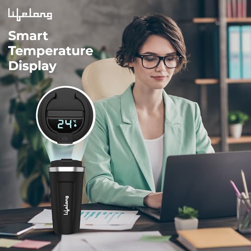 Image of Lifelong Double Insulated Stainless Steel Mug with Temperature - 510 ml, Keeps Hot and Cold- Black