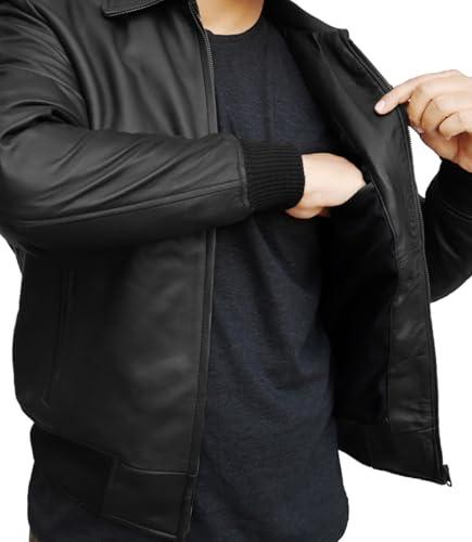 Image of 70s Style Classic Bomber Leather Jacket - Mens Vintage Real Lambskin Jacket