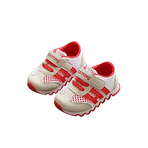DEBAIJIA Zapatos para Niños 0-3T Bebés Caminata Niños Niñas Suela Suave Lona Antideslizantes TPR Material 17/18 EU Rojo (Tamaño Etiqueta 15)