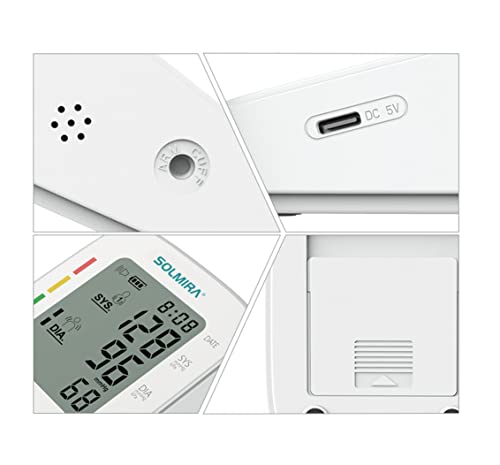Miniatura 3 de SOLMIRA - Tensiómetro de Brazo Digital CK-A139, Automático, 2 Usuarios x 90 Mediciones, Indicador OMS, Pantalla Grande, Brazalete Ajustable 22-32cm, USB Tipo C o Pilas, Blanco