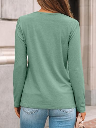 AUTOMET Womens Pleated Long Sleeve Tunic Tops - Loose Fit Crewneck Casual Shirts, Soft Lightweight Everyday Basic Clothes