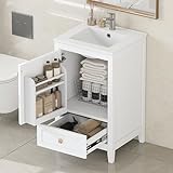 20-inch Solid Wood Bathroom Vanity with Sink, Free Standing Cabinet, Soft Closing Door, Storage Rack, Drawer (White)