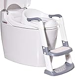 Potty Training Toilet Seat with Adjustable Step Stools Ladder for Boys and Girls,Non-Slip Children Potty Chair with Handles and Removable Soft Cushion,Toddler Portable Training Toilet Seat (Grey)