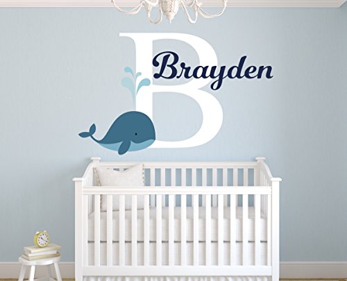 Personalized Whale Name Wall Decal For Boys - Nursery Room Decor - Nursery Nautical Wall Decals - Nautical Wall Decor Vinyl (36"W X 22"H) #TOP5