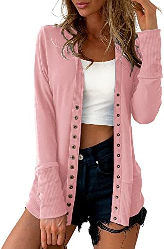 Traleubie Women's Long Sleeve V-Neck Maternity Button Down Shirts Cardigan Sweater Pink L