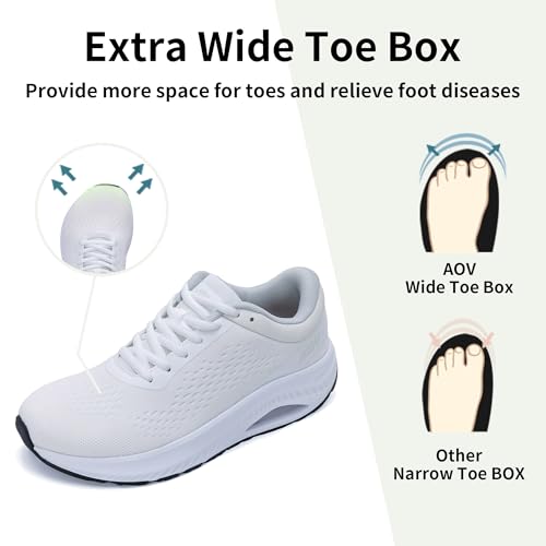 Image of AOV Wide Toe Box Shoes Women Arch Support Walking Shoes Plantar Fasciitis Orthotic Tennis Sneakers