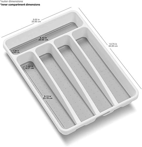 madesmart Classic Mini Silverware Tray - White | CLASSIC COLLECTION | 5-Compartments | Kitchen Organizer |Soft-grip Lining and Non-slip Rubber Feet | BPA-Free