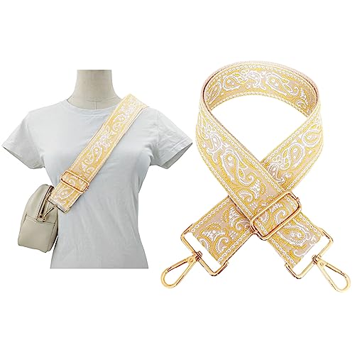 Image of 1pc Adjustable Strap Replacement 2inch Wide Paisley Jacquard Belt for Crossbody Purse Handbag Shoulder Guitar Camera Bag (Yellow+Khaki)