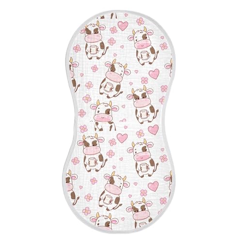 Cartoon Cow Pattern Baby Burp Cloths for Boys and Girls, Soft Muslin Spit Up Towels, 22