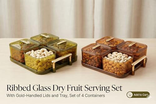 Image of Dry Fruit Serving Set with Tray and Lids, Airtight Container Box, Acrylic Food Grade Candy /Snack Storage for Home /Gifting (4 Pic Set)