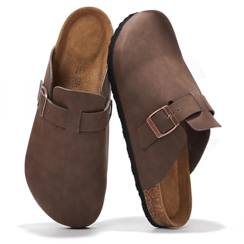 Project Cloud Mens Clogs - 100% Full Grain Genuine Leather Memory Foam Clogs for Men Arch Support Cork Footbed - Non Slip Platform Mules (Brooklyn)