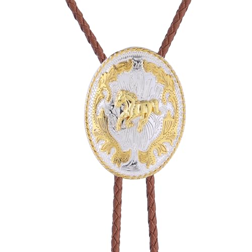 Image of GelConnie Brown Bolo Tie for Men Women Western Ties Mens Gold Bolo Tie Rodeo Cowboy Leather Necktie Cowgirl Tie Wedding