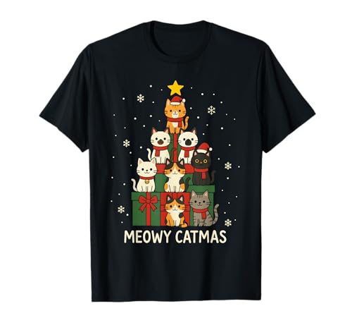Kids Men Women Meowy Catmas Funny Christmas Cats Cat Lovers Maglietta