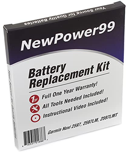 NewPower99 Battery Kit for Garmin Nuvi 2597, Nuvi 2597LM, Nuvi 2597LMT with Tools, Video Instructions, Long Life Battery