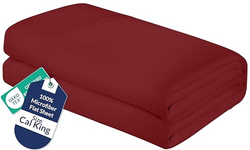 Image of Royale Linens King Cal Flat Sheet - Ultra Soft Brushed 1800 Microfiber Flat Sheets Only - Wrinkle Free & Stain Resistant - Hotel Quality Top Sheet for Bed (King Cal, Tango Red)