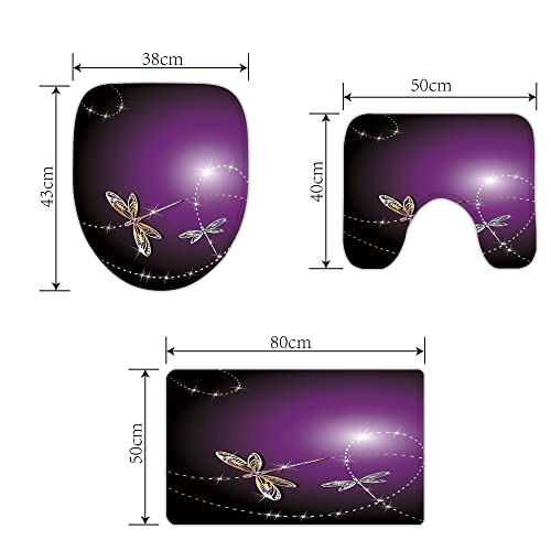 Gold und Silber Elegante Libelle Badezimmer Teppiche und Matten Sets 3 Stück Memory Foam Badvorleger U-Form Kontur Duschmatte rutschfest Saugfähig Samt Toilettendeckelbezug – Bild 4