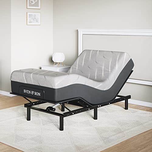 Sven & Son Twin XL Essential Adjustable Bed Base Frame + 10” Luxury Cool Gel Memory Foam Mattress, Wireless, Easy Self-Assembly, Head & Foot Articulation (Twin XL + 10' Mattress)