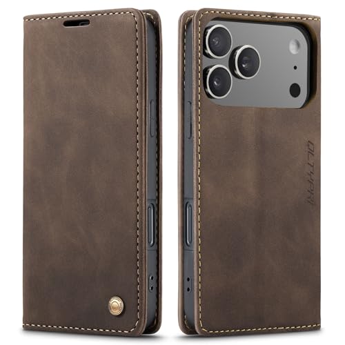 Portefeuille etui compatible avec iPhone 17 Pro Max antichoc cuir PU vintage
