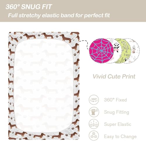 Image of CaTaKu Dachshund Dog Paws Print Mini Crib Sheets for Girls Boys Baby Mattress Sheets Fitted, Soft Toddler Nursery Bed Sheets Neutral 28 inchx 52 inch