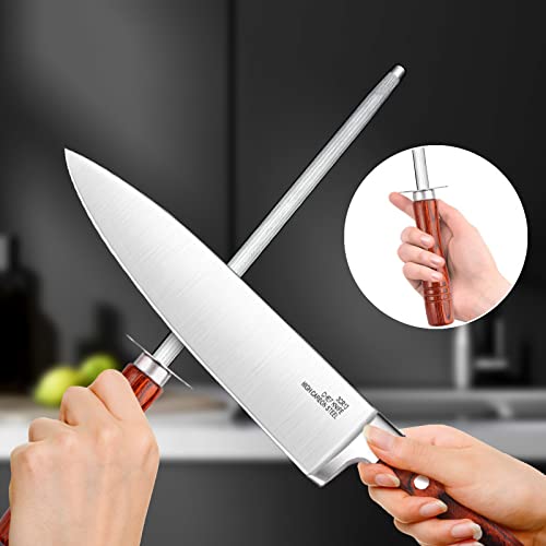 Kitchen Knife Block Set, E-Far 17-Piece High Carbon Forged Stainless Steel Knife Sets Includes Chef Utility Paring Steak Serrated Bread Santoku Knife Sharpener - Full Tang Design #TOP6