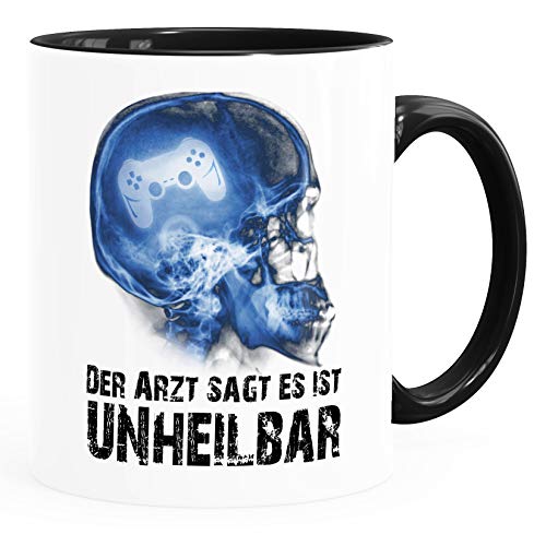 ® Kaffee-Tasse Xray Der Arzt sagt es ist unheilbar Hobby Röntgenbild Schädel Controler Joypad Playstation Zocken Gamer schwarz unisize
