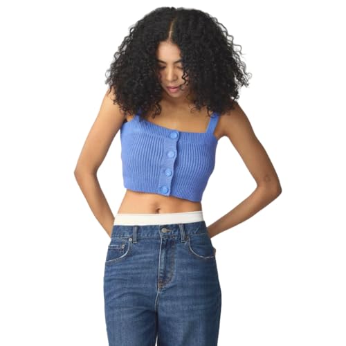 florence by mills Bright Side Button-up Knit Cropped Tank Suéter, Ultramarino, Large para Mujer