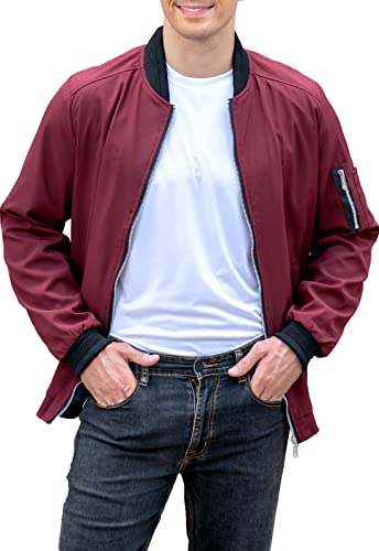 Men's Windproof Bomber Jackets Lightweight Casual Windbreaker Outdoor Golf Fashion Varsity Coat (Us 2Xl, Wine Red #2) #TOP2