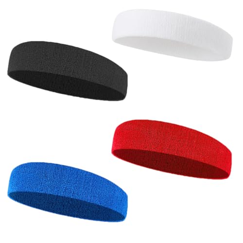 Image of Sports Sweatbands for Kids 4-Pack - Sweat Absorbing Headbands for Boys & Girls, Soft Elastic Non-Slip Bands for Basketball, Soccer, Running, Tennis & Workout