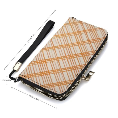 Autumn Orange Diagonal Checkered Patterns PU Leather Clutch Long Bifold Wallet, Coin Purse Credit Pass Case, Durable Card-Holder Money Storage for Women Men2