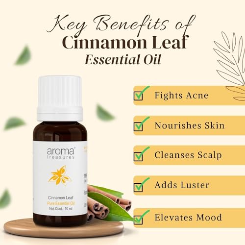 Image of Aroma Treasures Cinnamon Leaf Essential Oil | 100% Pure & Natural Theraputic Essential oil for healthy Skin, body, Aromatherapy - 10ml