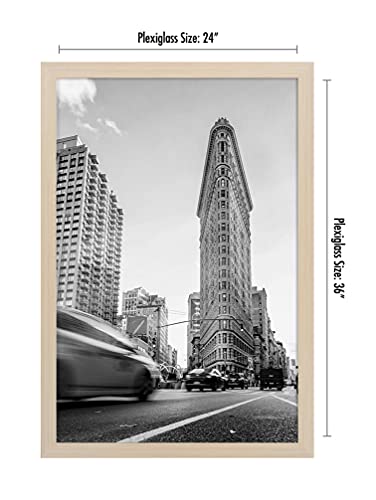 Americanflat 24x36 Poster Frame with Polished Plexiglass - Wide Picture Frames Made of Engineered Wood for Vertical or Horizontal Wall Display - Epic Collection - Light Wood
