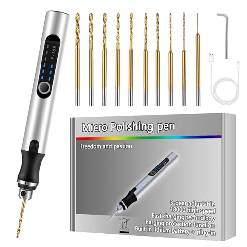 Mini Stylo Perceuse Électrique, Mini Perceuse Électrique à 3 Vitesses, Mini Perceuse Électrique Manuelle, Avec 10 Petits Forets, pour Porte Clés, Pendentif, Cuir, Bois, Résine, Plastique, Bleu