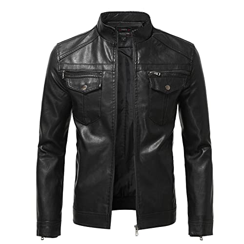 Veste Homme Homologué Veste de Manteau décontracté pour Hommes Veste en Cuir Mince Manteau à Manches Longues Veste à glissière col Montant Poche à Blouson Cuir Compatible with Moto Homme Vintage