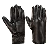 MaxW Winter Herren Leder Handschuhe Schwarz Schafsfell Handschuhe Fahren Radfahren Draußen Arbeit Fausthandschuhe Verdicktes Kunstfell Futter L