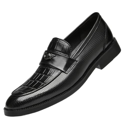Mens Hollow Cut Oxford Dress Shoes Breathable Leather Formal Slip On Classic Pointed Toe Low Top Comfortable