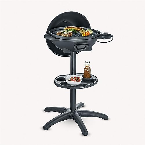 SEVERIN Barbacoa eléctrica de pie con tapa, parrilla eléctrica de gran capacidad con termómetro, cortavientos y estante, mini barbacoa con superficie lisa y estriada, PG 8541 - imagen 2