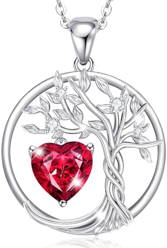 AINUOSHI Tree of life Birthstone necklace for women Sterling Silver Tree Jewelry Pendant Birthstone Necklace Natural or Created Gemstone Fine Jewelry Birthday Anniversary Mothers Day Gifts for Mom Her