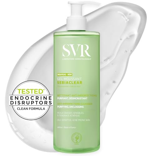 SVR SEBIACLEAR Salicylic Acid Face Wash and Body Wash for Oily, Acne-Prone, and Combination Skin. Purifying, Unclogging Soap-Free Wash Off Foaming Gel Cleanser 400ml