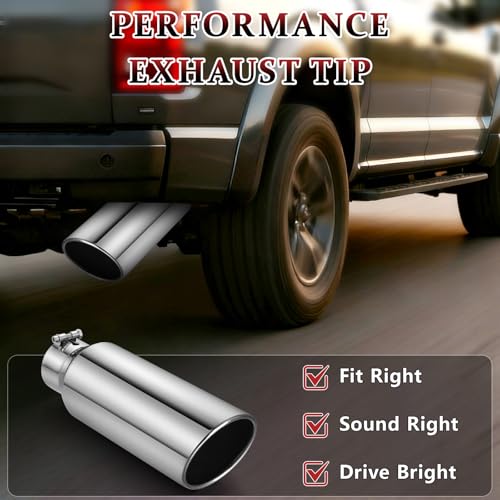 Image of Exhaust Tip 4 inch Inlet 6 inch Outlet 18 inch Long, High Performance Stainless Steel, Rustproof Polished Finish, Rolled Angle Cut, Bolt-On Diesel Tail Pipe, Universal for Car Truck