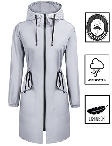 ELESOL Rain Jackets for Women Waterproof Long Raincoat Lightweight Summer Rain Coats with Hood Rainproof Jacket - Thumbnail 2