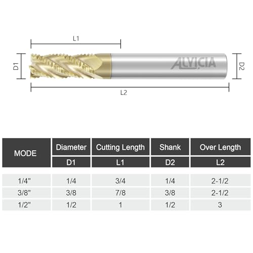 Image of 1 /2 inch Roughing End Mill 4 Flute Tungsten Carbide Milling Cutter Bits | ZrN Coating, for Alloy Steels, Hardened Steels