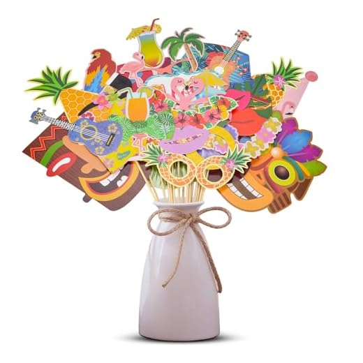 AIBAOBAO 36 Pcs Hawaiana DIY Photo Booth Props, Cumpleaños Cabina de Fotos Accesorios, Flamenco photocall Decoracion, Fiesta Boda, Hawaiano Beach Pool Parties, Verano Playa Fiesta Piscina
