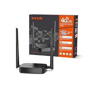 Tenda 4G03 Pro 4G LTE Router, WLAN Router für Nano-SIM-Karten (N300 CAT4, 150 Mbit/s im Download, 300 Mbit/s 2, 4GHz) 2*4dBi Antennen, Plug & Play, Fast-Ethernet-Port, App, Router Modus, LED, Schwarz