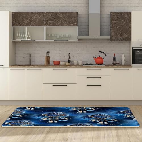 Tapete absorbente de cocina y pasillo largo con motivos de atrapasueños místico azul 3