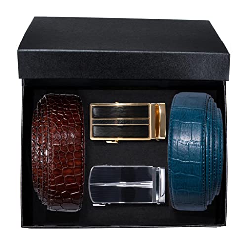 belt Leather Strap for Men Dress Jeans Wedding Mens Belts Set Automatic Buckles Waist Belt with Gift Box man (Color : As shown Size : 130cm) (As Shown 120cm)