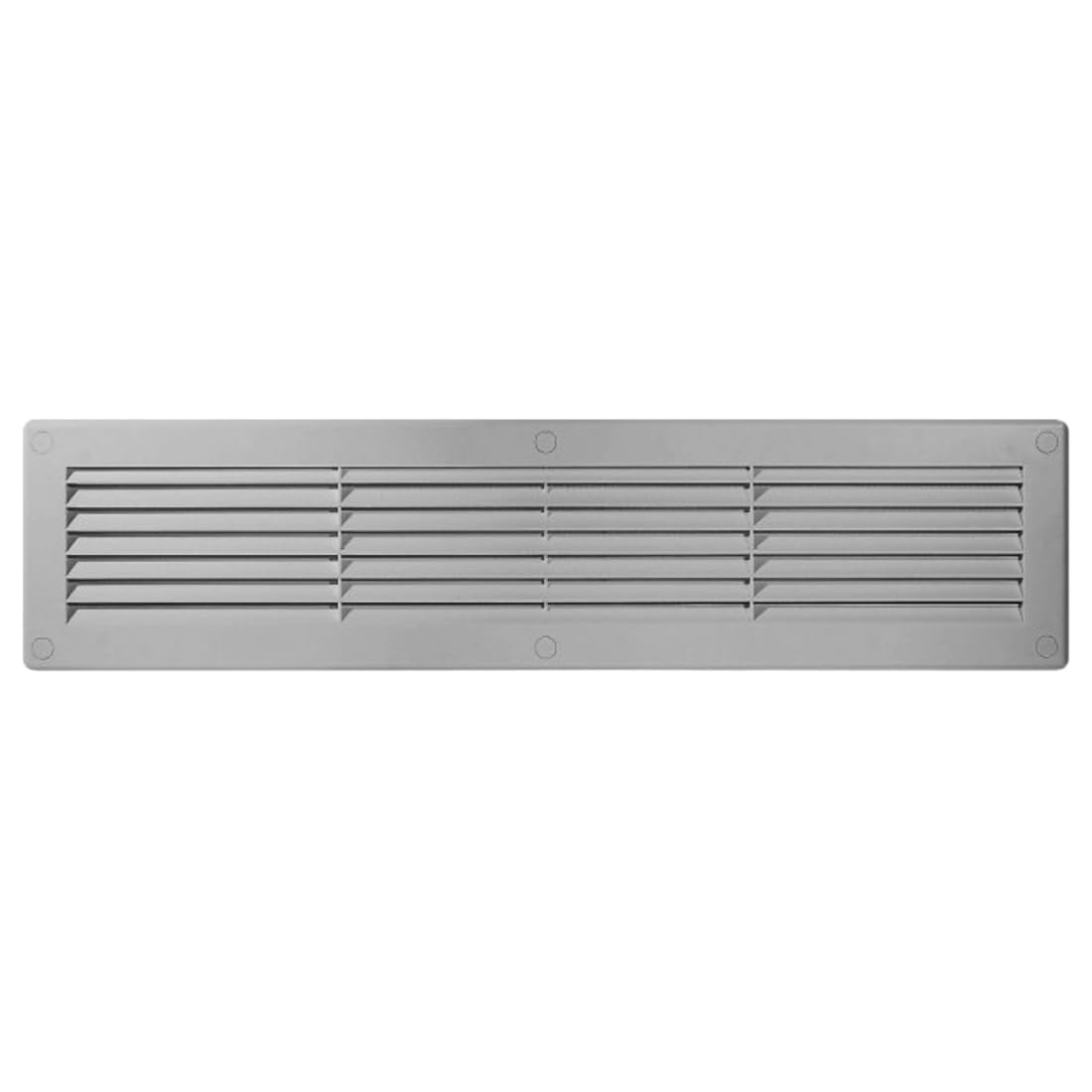Silver Louvred Wall Vent Grille with Flyscreen and Screw Caps, 460 x 110 mm, Air Ventilation Duct Cover with Anti-Insect Mesh and Flat Back, Tough and Durable ABS Plastic — image 1