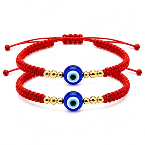 BIHILGRNT Red Evil Eye Bracelet Protection Bracelet for Women Men Adjustable Red String Bracelet with Blue Evil Eye Bead Red String Handmade Cord Good Luck Jewelry(2 pack)